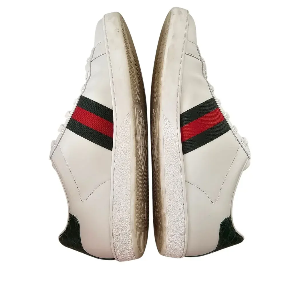 Gucci Ace Web Stripe Low Top Sneaker White Leather Green Red Size 40.5 US 10.5